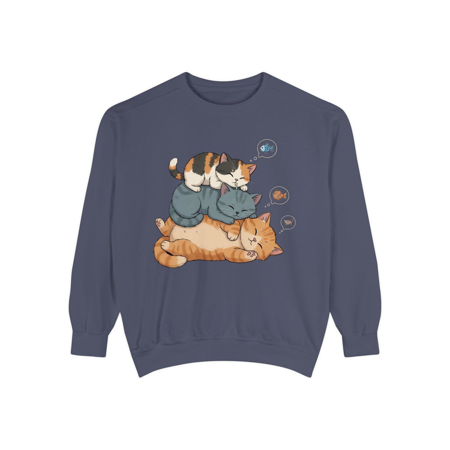 3 Cute Sleeping Cats Cozy Graphic Unisex Crewneck Sweatshirt style 2