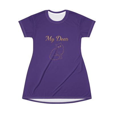 Cat "My Dear" Print T-Shirt Dress - Perfect for Pet Lovers