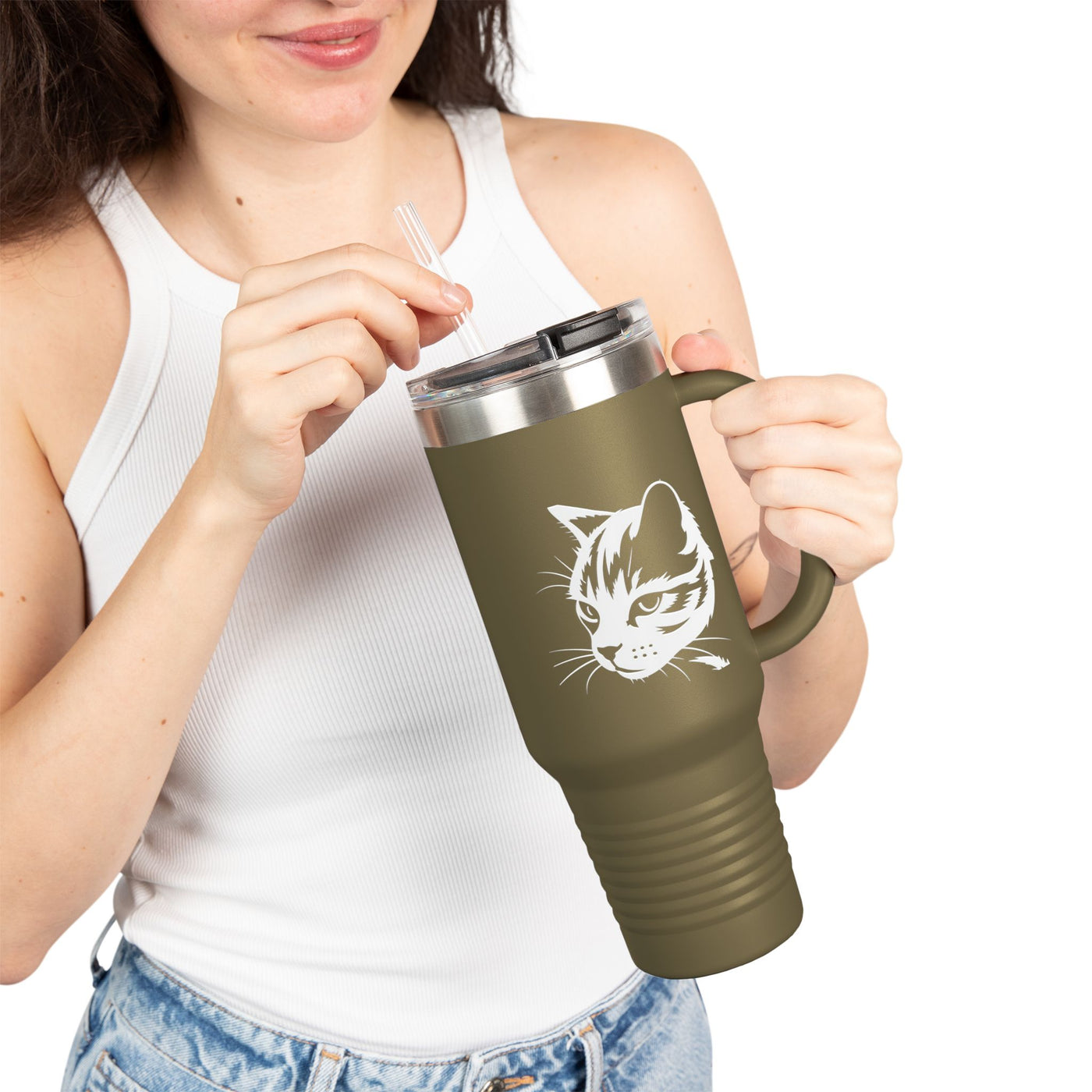 Cat Lover's Insulated Travel Mug, 40oz - Perfect for Coffee, Tea, Gifts for Pet Owners, Cat-Themed Drinkware, Valentine's Day, Birthday