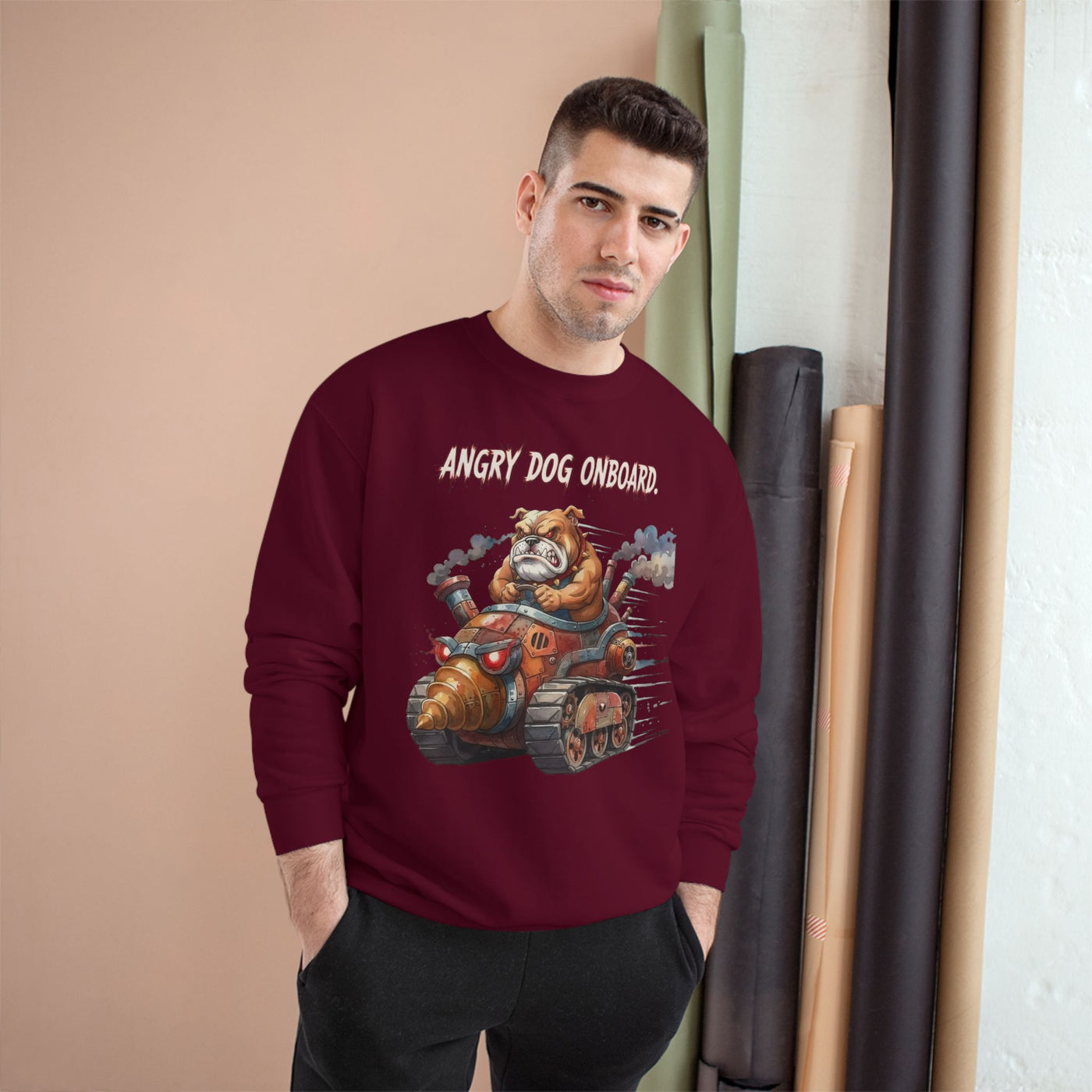 Angry Dog Onboard Graphic style 2 Champion Crewneck Sweatshirt for Gamers & Sci‑Fi Fans