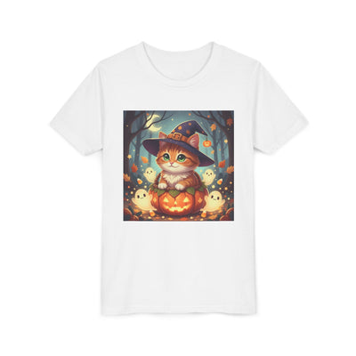 Halloween cute kitten anime style 3 Unisex Youth Tee | T-Shirt, Cute Pumpkin Shirt, Kids Halloween Outfit, Cat Lover Gift, Fun Fall Apparel