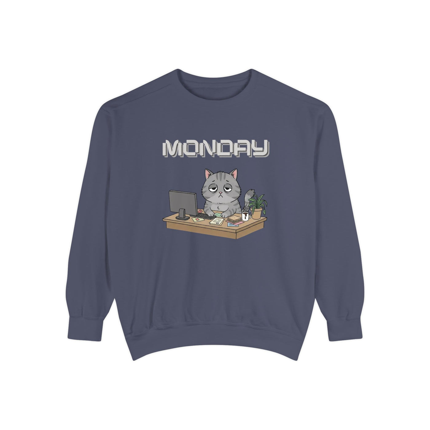 Monday Face Cat Stares Blankly Unisex Crewneck Sweatshirt style 2