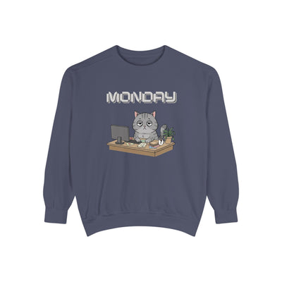 Monday Face Cat Stares Blankly Unisex Crewneck Sweatshirt style 2