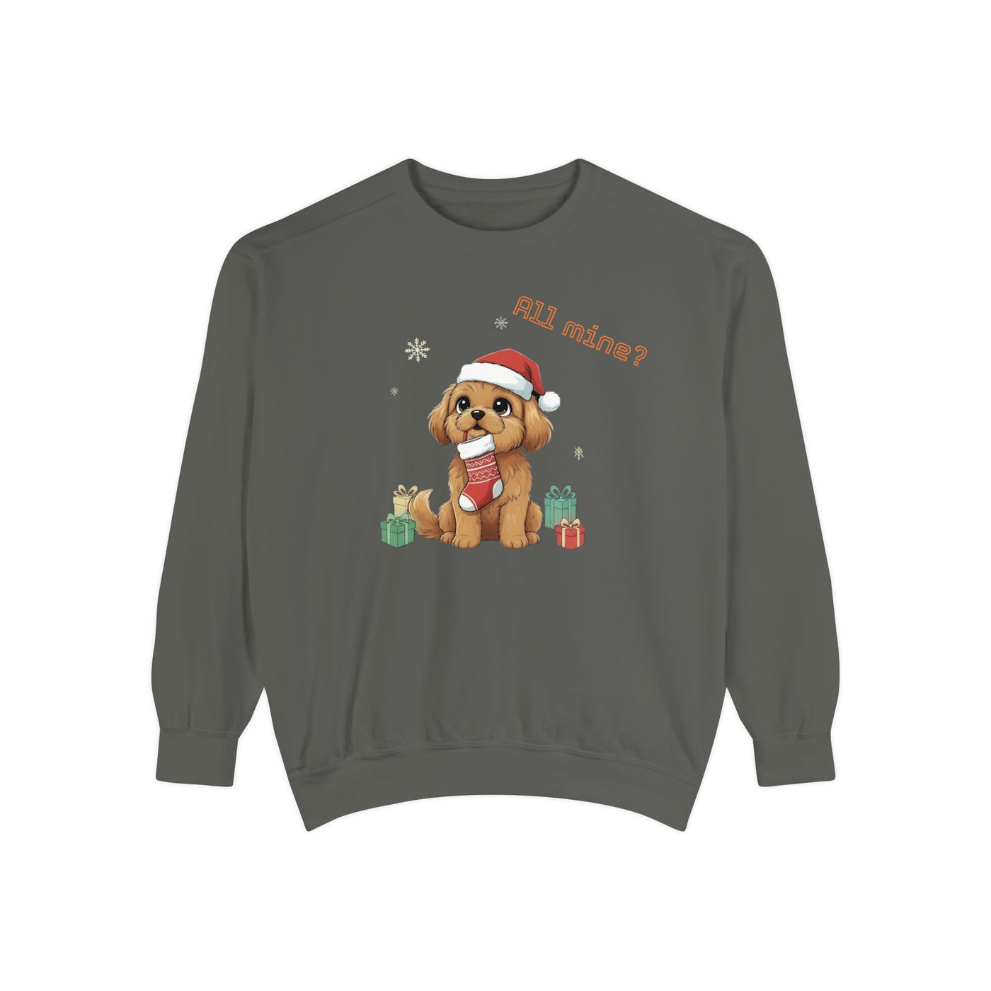 Cute Puppy waiting for Christmas presents style 8 Cozy Graphic Unisex Crewneck Sweatshirt
