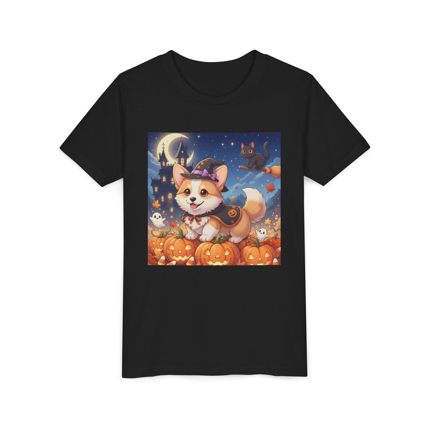 Halloween cute puppy anime style 4 Youth Tee, Short Sleeve T-Shirt, Kids Halloween Apparel, Cute Dog Tee, Fall Outfit for Children