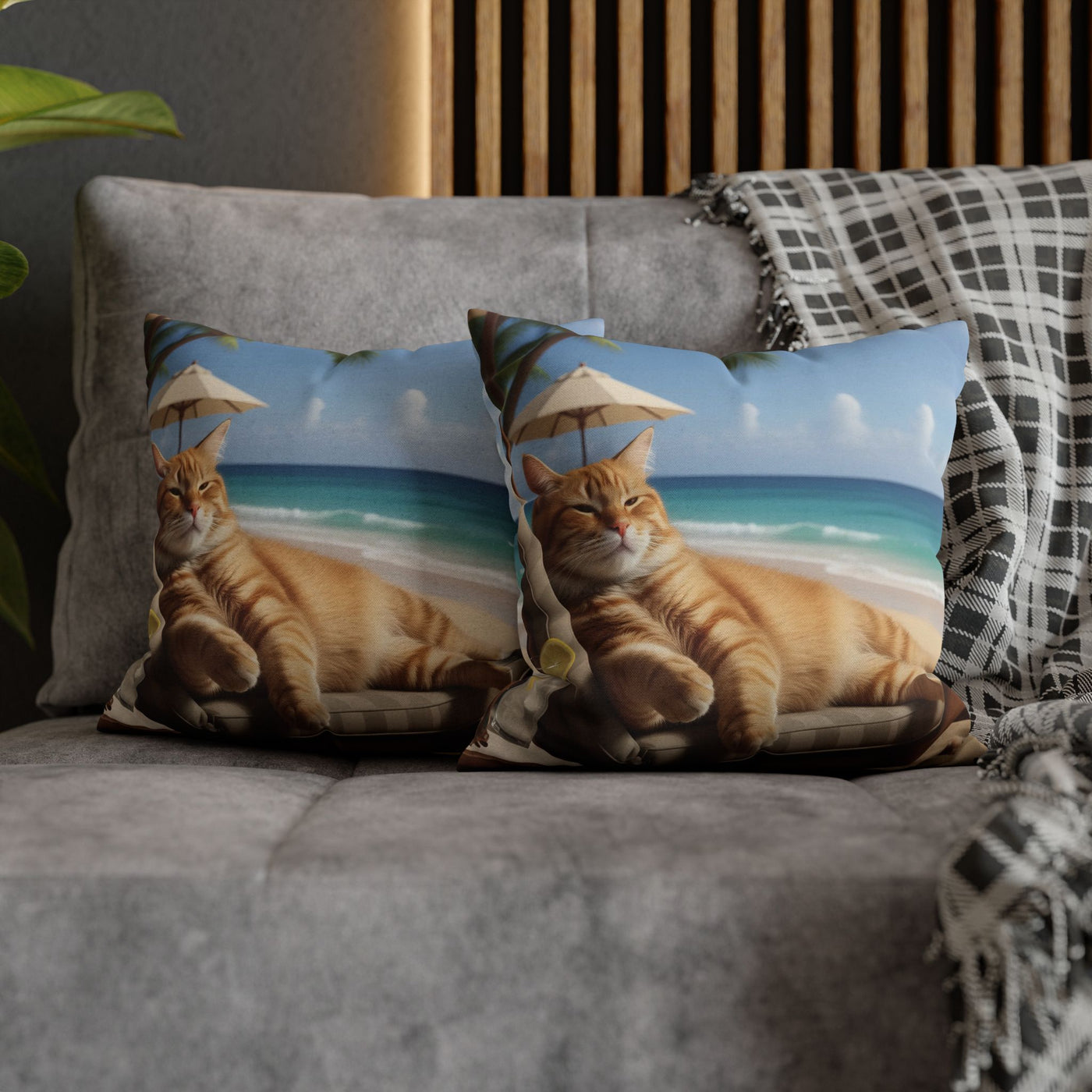 Relaxing Cat Beach Pillowcase - Cozy Spun Polyester Decorative Pillowcase for Cat Lovers