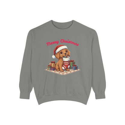 Puppy wait for Christmas presents Unisex Crewneck Sweatshirt style 2