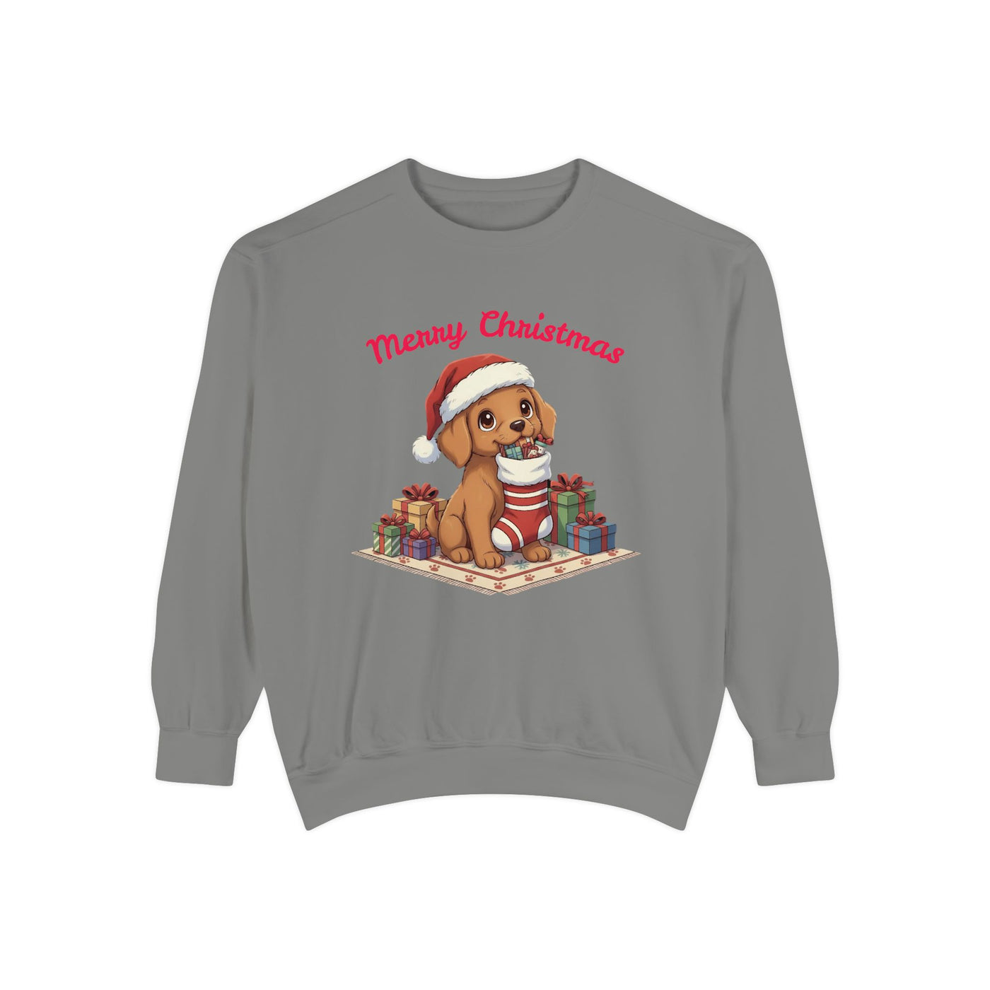 Cute Puppy waiting for Christmas presents style 2 Cozy Graphic Unisex Crewneck Sweatshirt