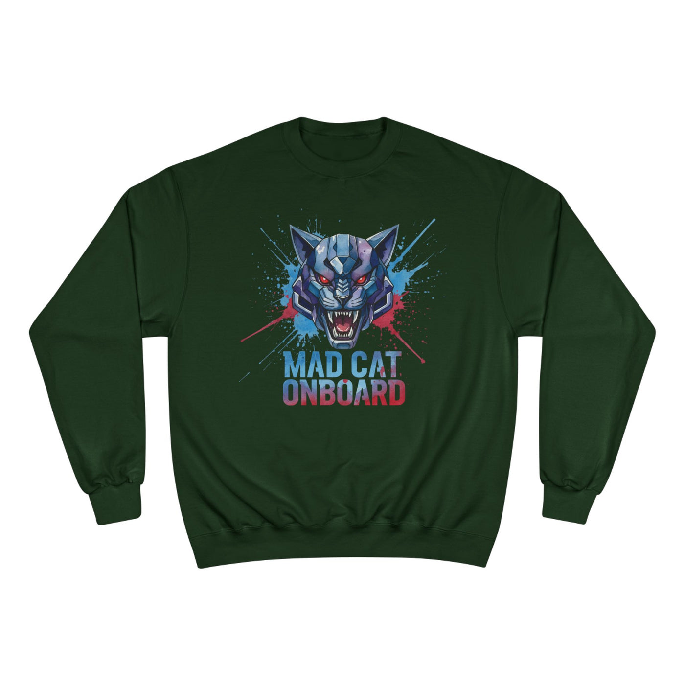 Mad Cat Onboard Graphic style 3 Champion Crewneck Sweatshirt for Gamers & Sci‑Fi Fans