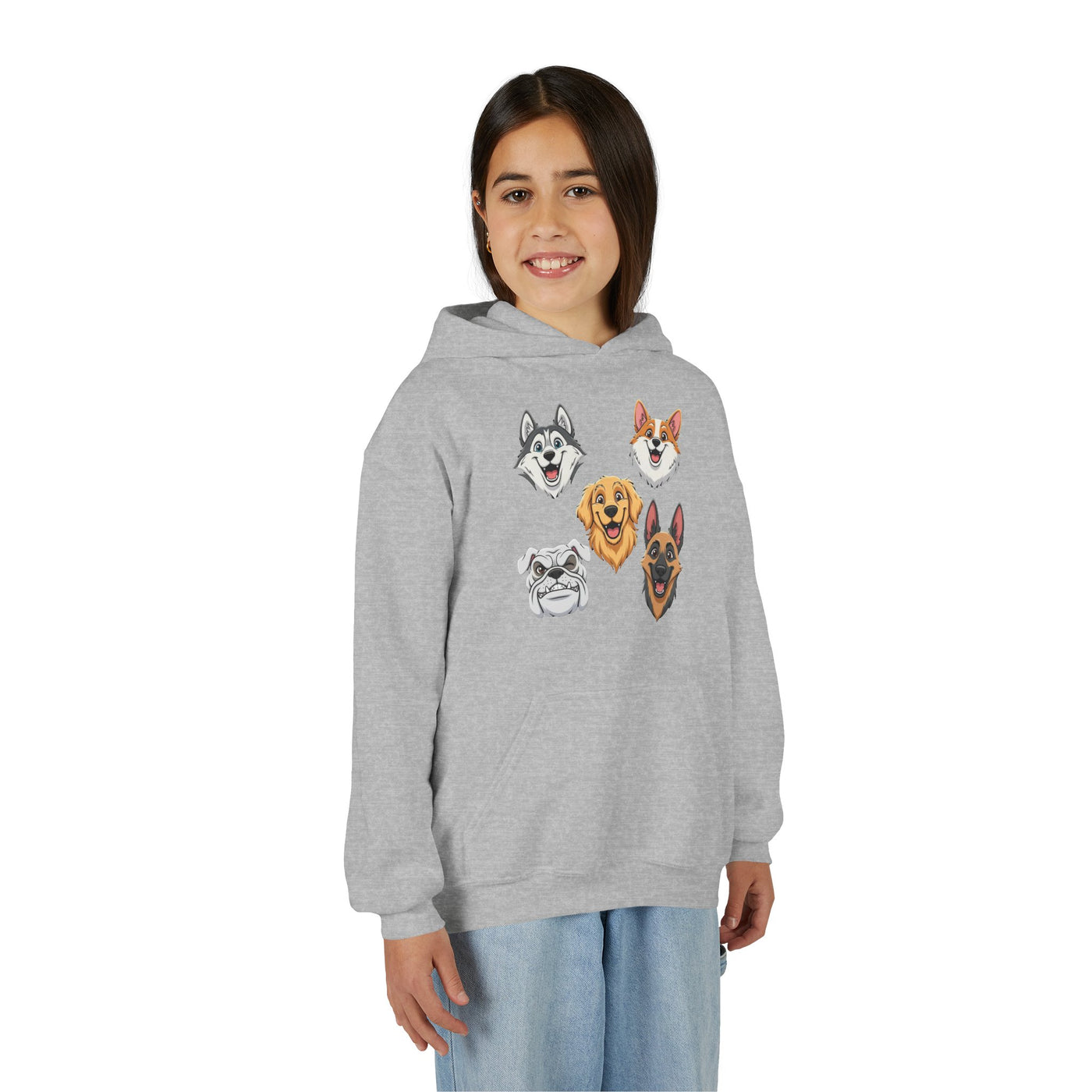 Cute Dog Heads Unisex Youth Hoodie, Fun Pet Lover Sweater, Kids Gift, Animal Lover Apparel, Perfect for Birthdays & Holidays