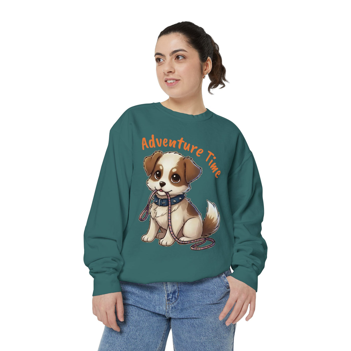 Cute Dog Walk Time style 4 Cozy Graphic Unisex Crewneck Sweatshirt