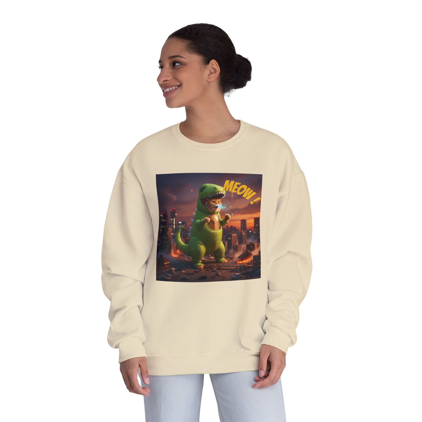Tyrannosaurus Cat in city Unisex NuBlend Sweatshirt style 2