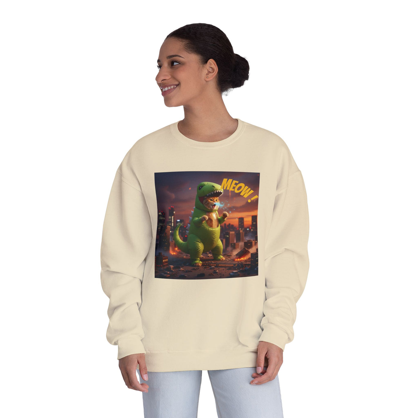 Tyrannosaurus Cat in city style 2 Unisex NuBlend® Crewneck Sweatshirt