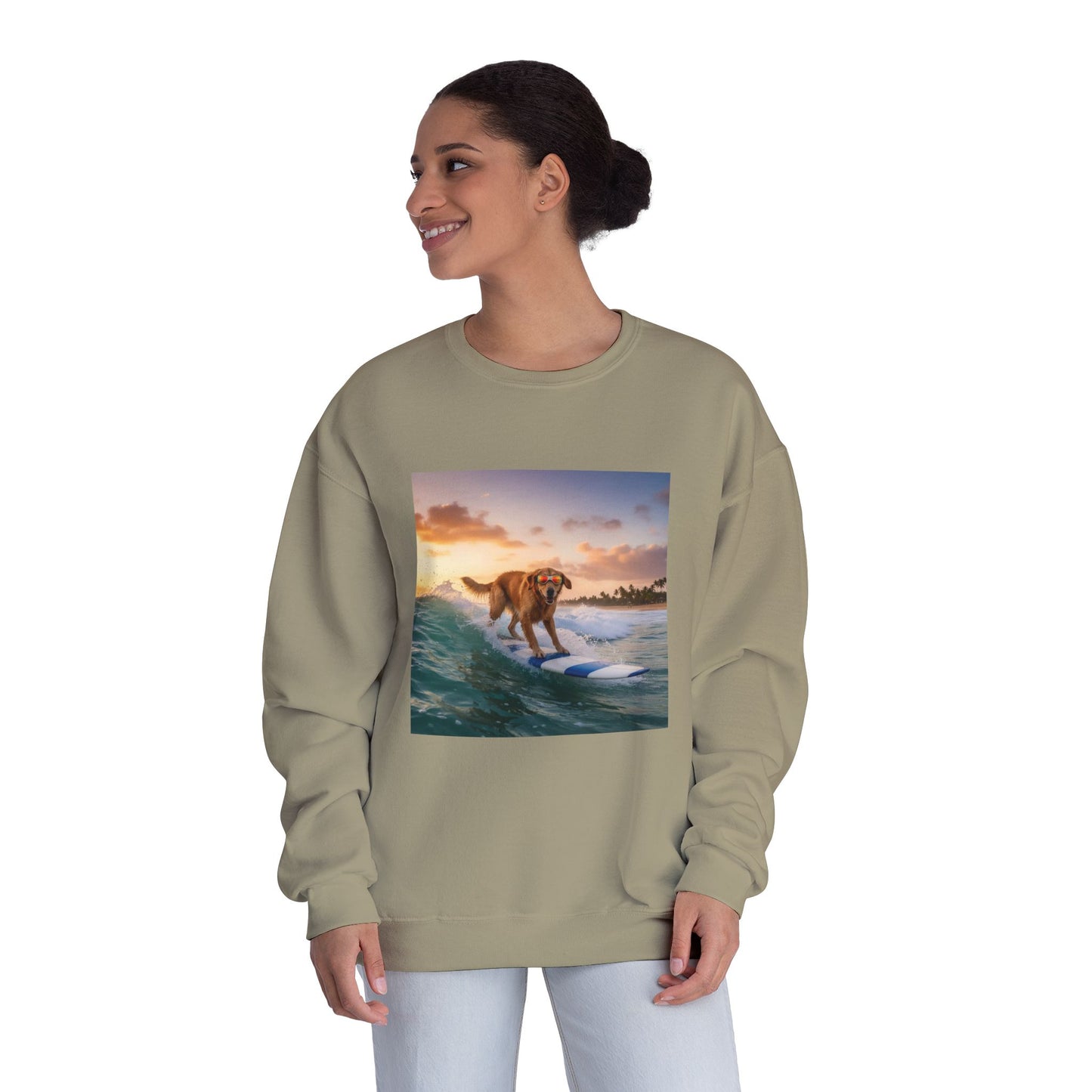 Surfing Dog Graphic Unisex NuBlend Crewneck Sweatshirt style 1