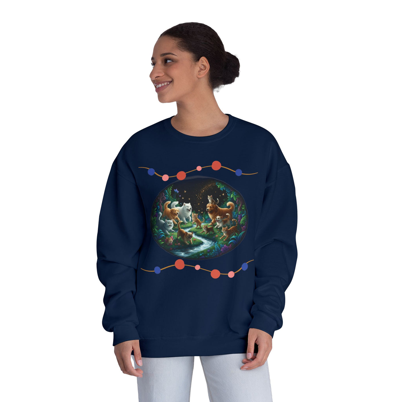 Cats & Dogs Happy Garden 1 Unisex NuBlend® Crewneck Sweatshirt