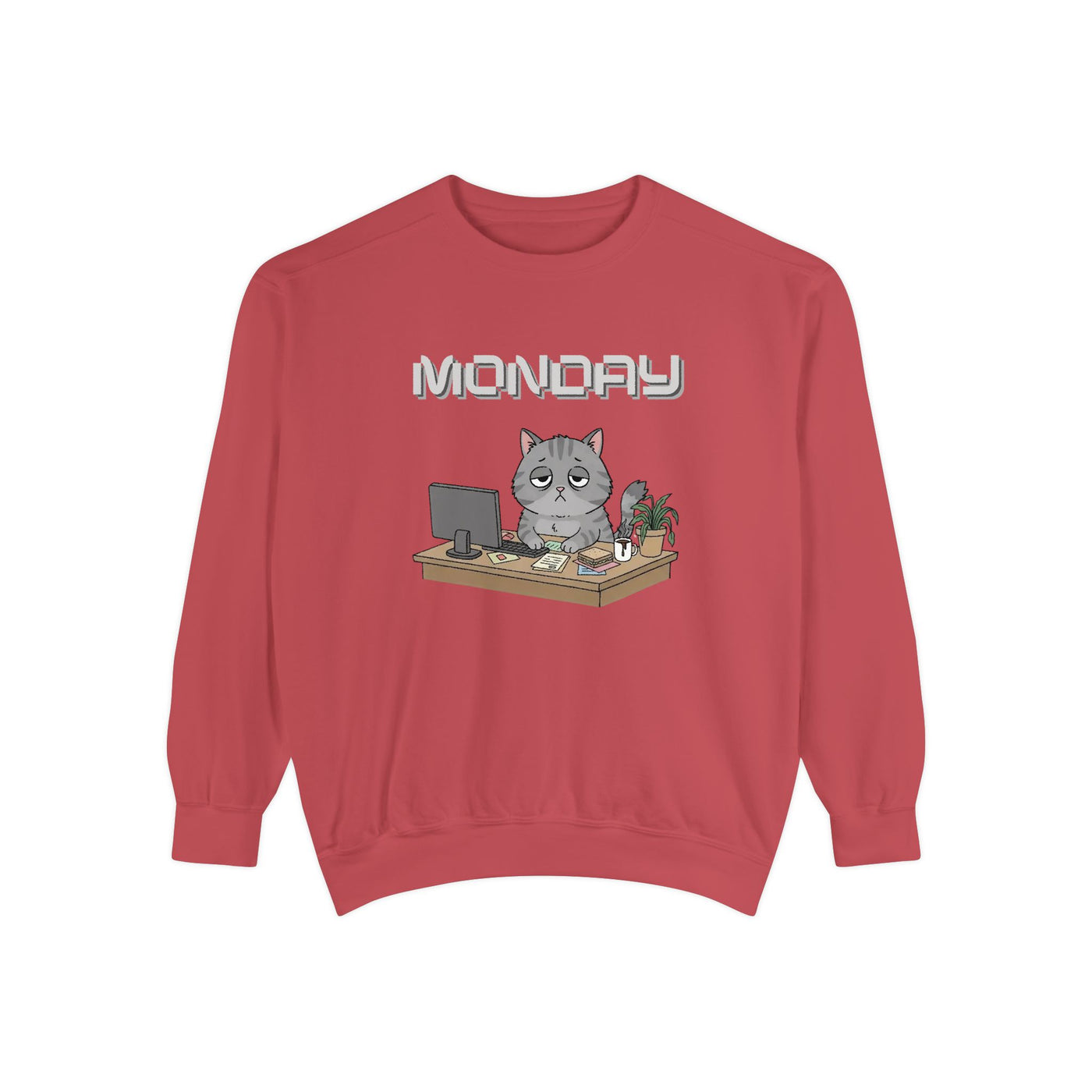 Monday Face Cat Stares Blankly Unisex Crewneck Sweatshirt style 2