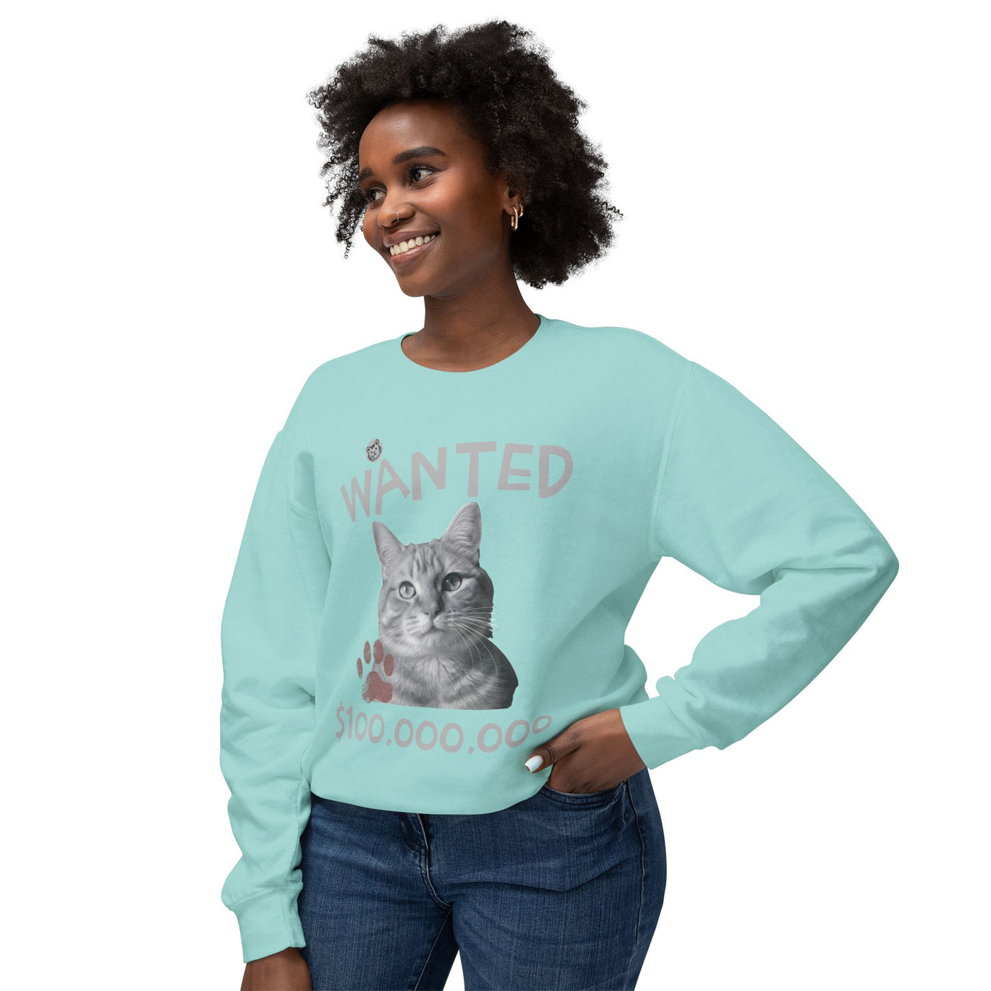 WANTED Cat Poster Design Unisex Crewneck Sweatshirt