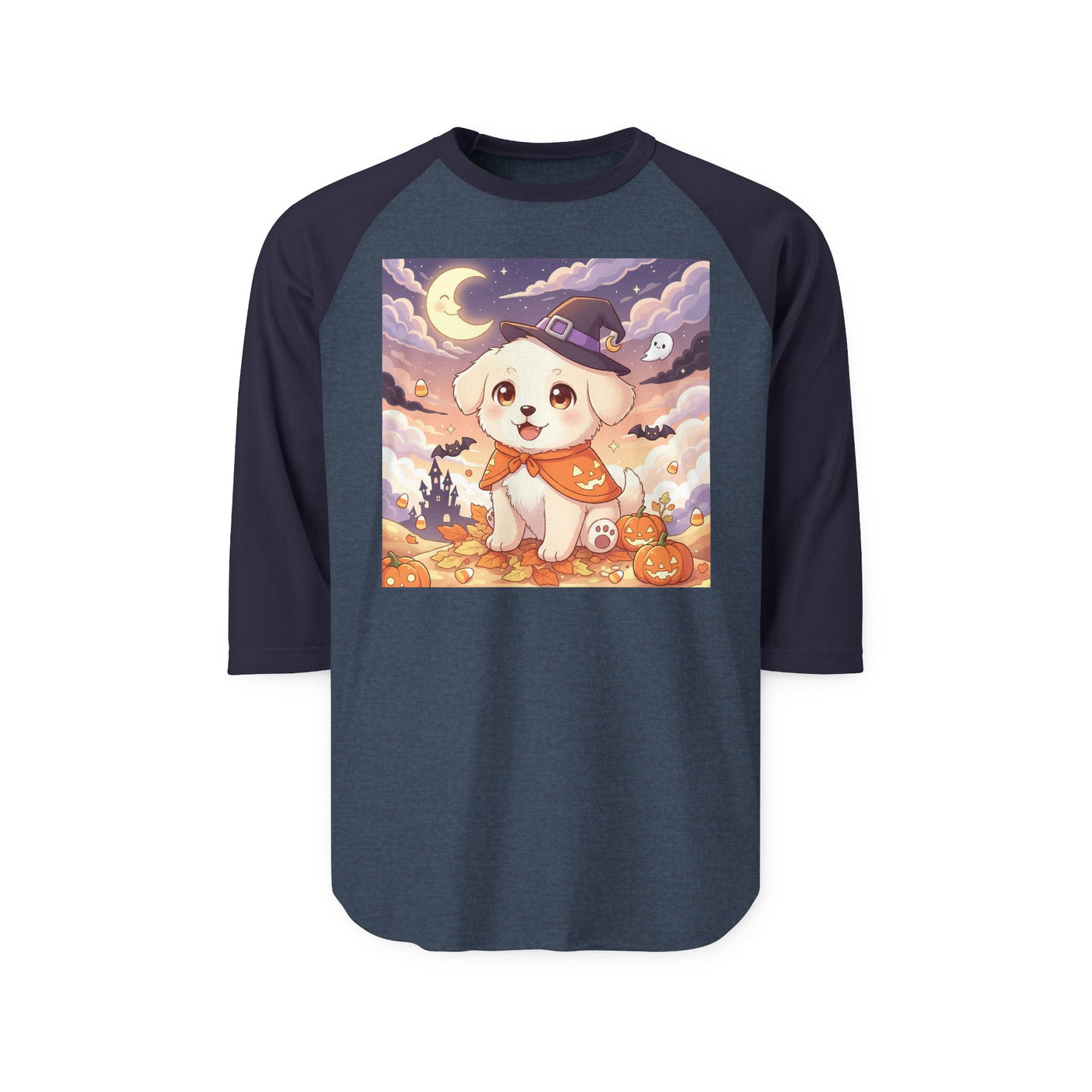 Halloween cute puppy anime style 2 Raglan Shirt, Cute Pet Shirt, Fall Apparel, Unisex Halloween Outfit, Gift for Dog Lovers, Spooky Season Tee