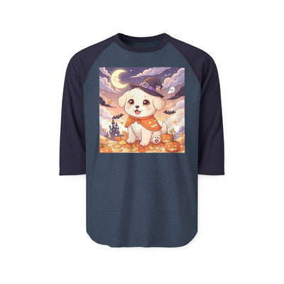 Halloween cute puppy anime style 2 Raglan Shirt, Cute Pet Shirt, Fall Apparel, Unisex Halloween Outfit, Gift for Dog Lovers, Spooky Season Tee