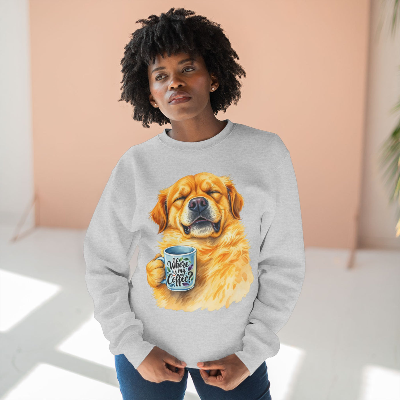 "Where is my coffee?" Dog Watercolor style 1 Unisex Crewneck Sweatshirt