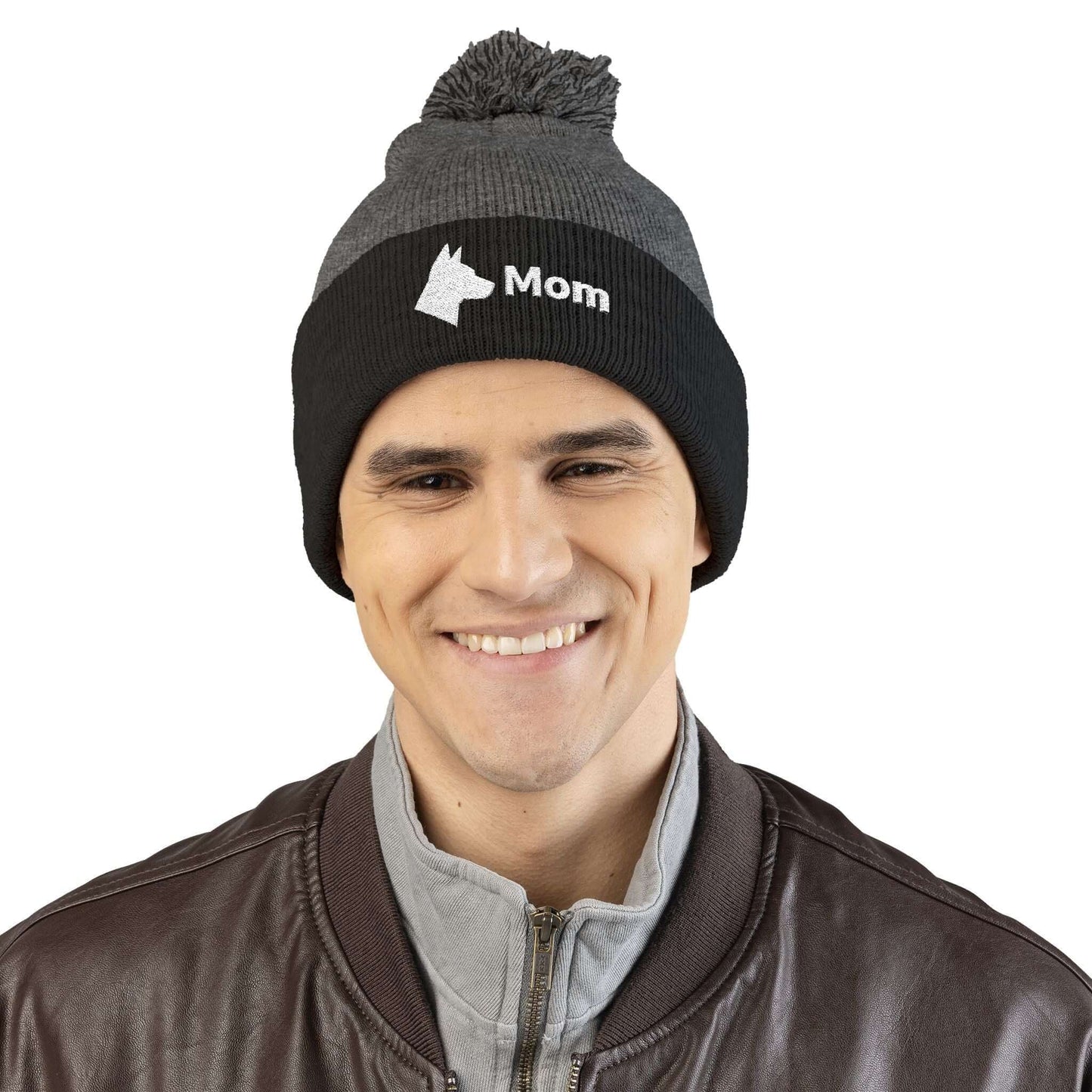 Embroidered Dog Mom Pom-Pom Knit Cap