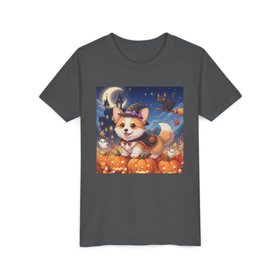 Halloween cute puppy anime style 4 Youth Tee, Short Sleeve T-Shirt, Kids Halloween Apparel, Cute Dog Tee, Fall Outfit for Children