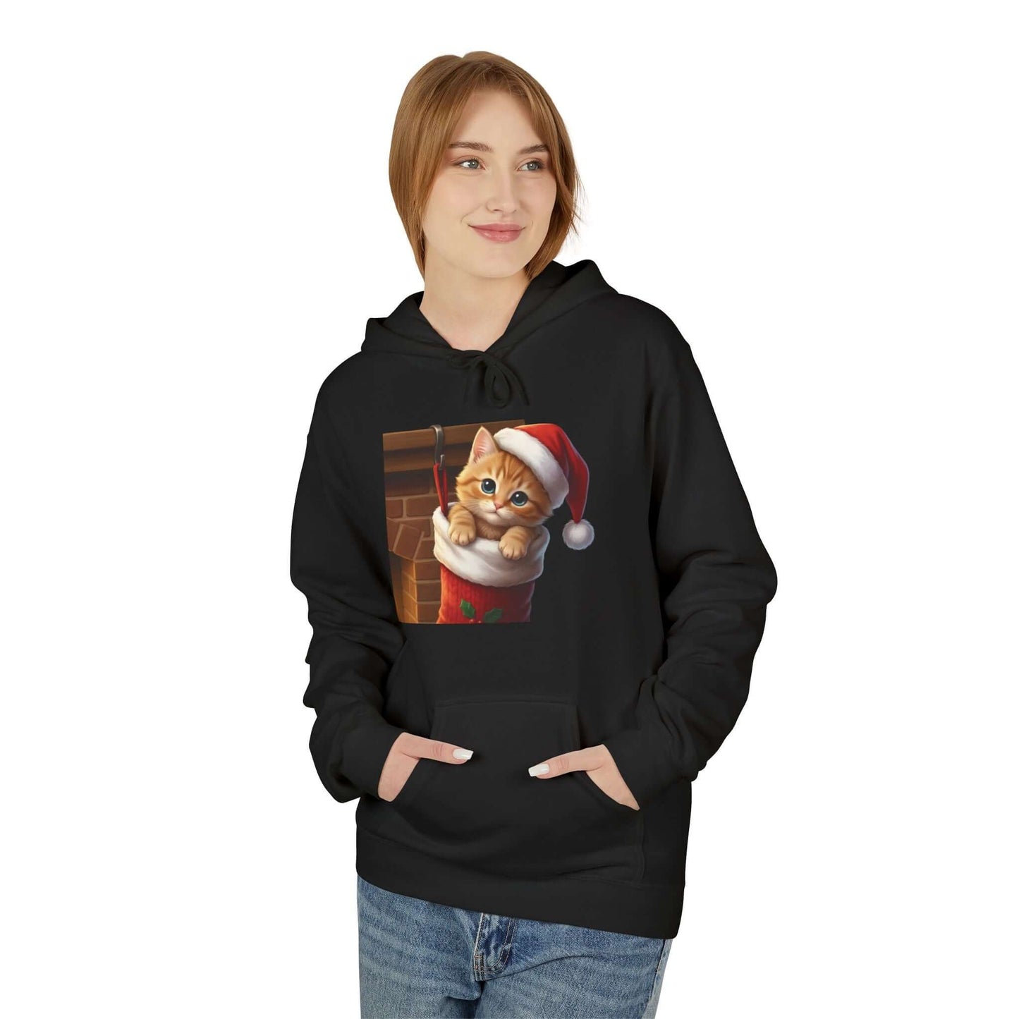 Kitten hiding in Christmas stocking Unisex Fleece Hoodie style 4