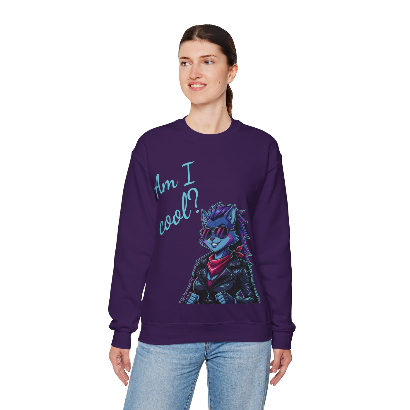 Cool Cat style 2 Unisex Crewneck Sweatshirt | Cozy Gift for Cat Lovers, Casual Wear, Unique Graphic Sweatshirt, Birthday Gift, Everyday Style