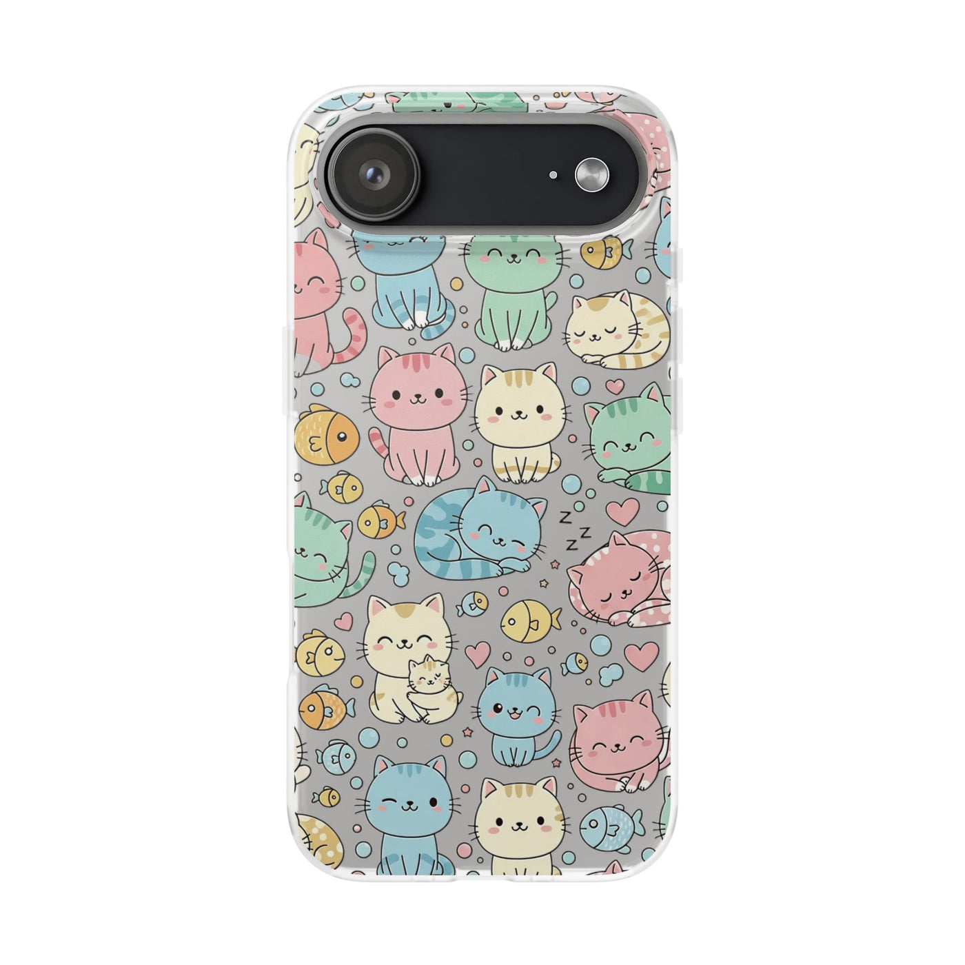 Kawaii Colorful Cat Pattern iPhone 15 / 16 / 17 series Flexi Case