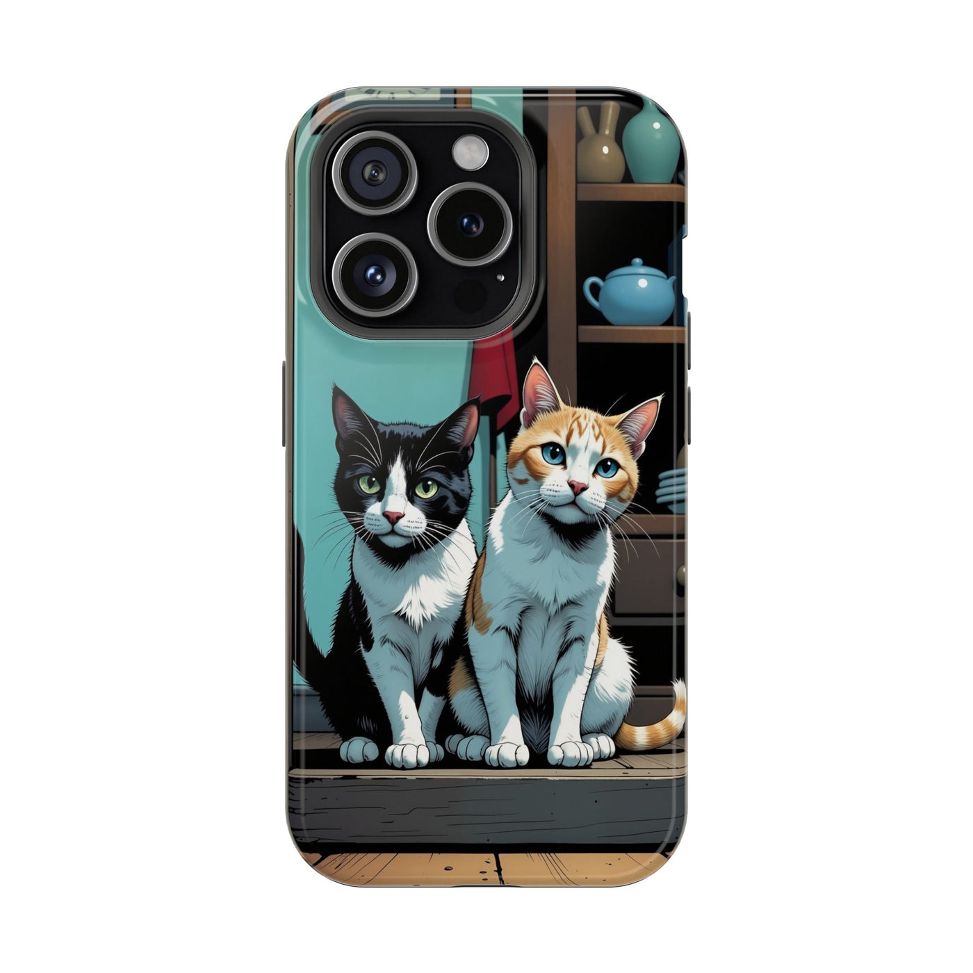 Cute Cats Magnetic Phone Case comic style 3, Cat Lover Gift, Impact-Resistant iPhone Case, Funny Pet Accessory, Unique Animal Design