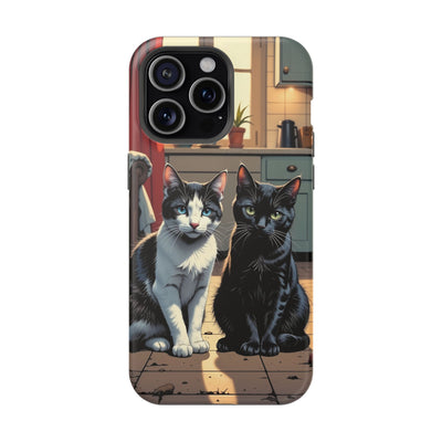 Cute Cats Magnetic Phone Case comic style 2, Cat Lover Gift, Impact-Resistant iPhone Case, Funny Pet Accessory, Unique Animal Design