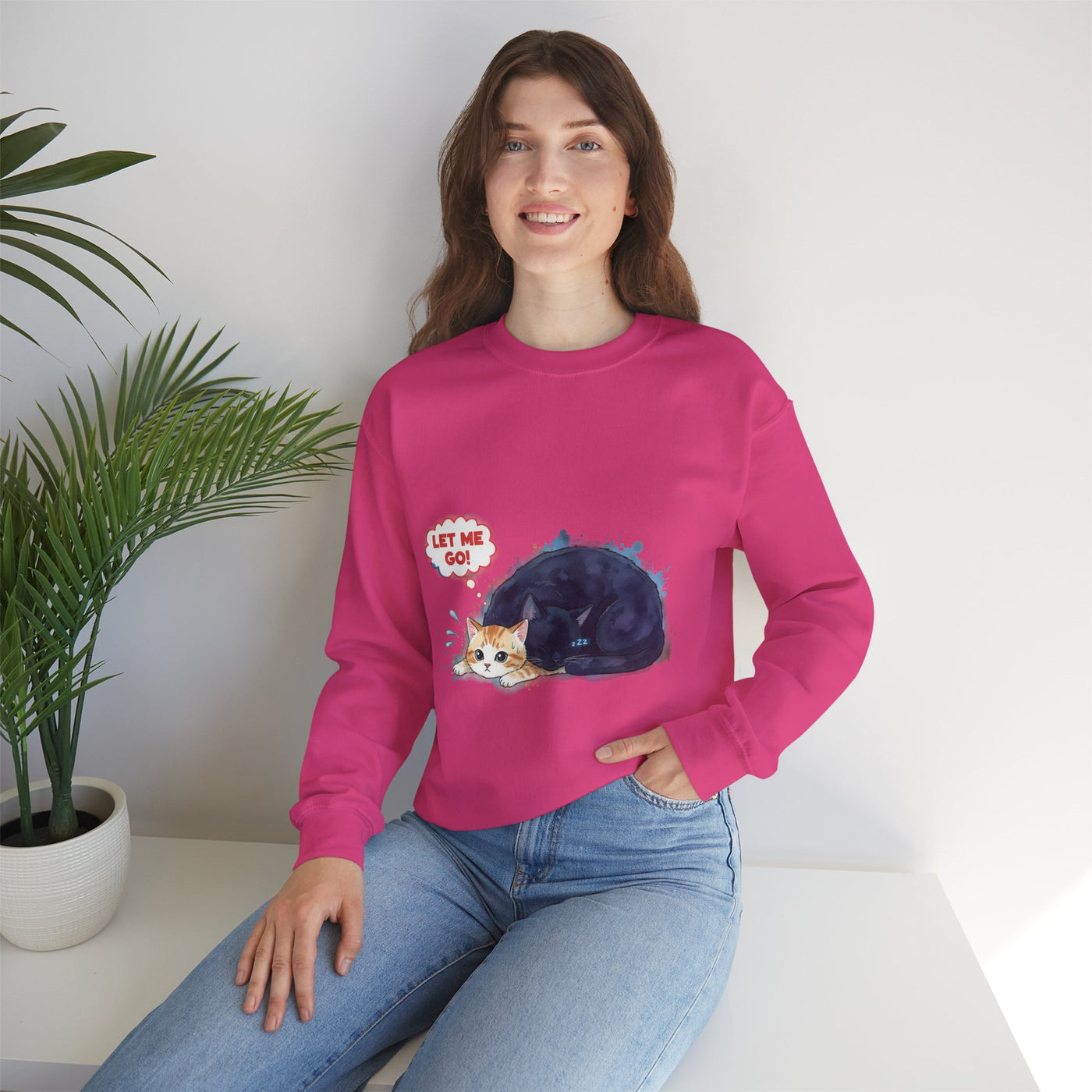 Watercolor painting style 1 Men & Women Cute Cat Pile Crewneck Sweatshirt