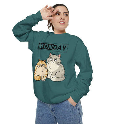 Monday Face Cat Stares Blankly Unisex Crewneck Sweatshirt style 1