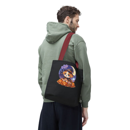 Adorable Halloween Puppy anime style Tote Bag, Pumpkin Lover Gift, Cute Dog Design, Witch Theme, Eco-Friendly Shopping Bag