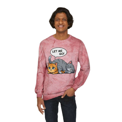 Let Me Go Cat Cozy Crewneck Sweatshirt Tie-Dye style 3