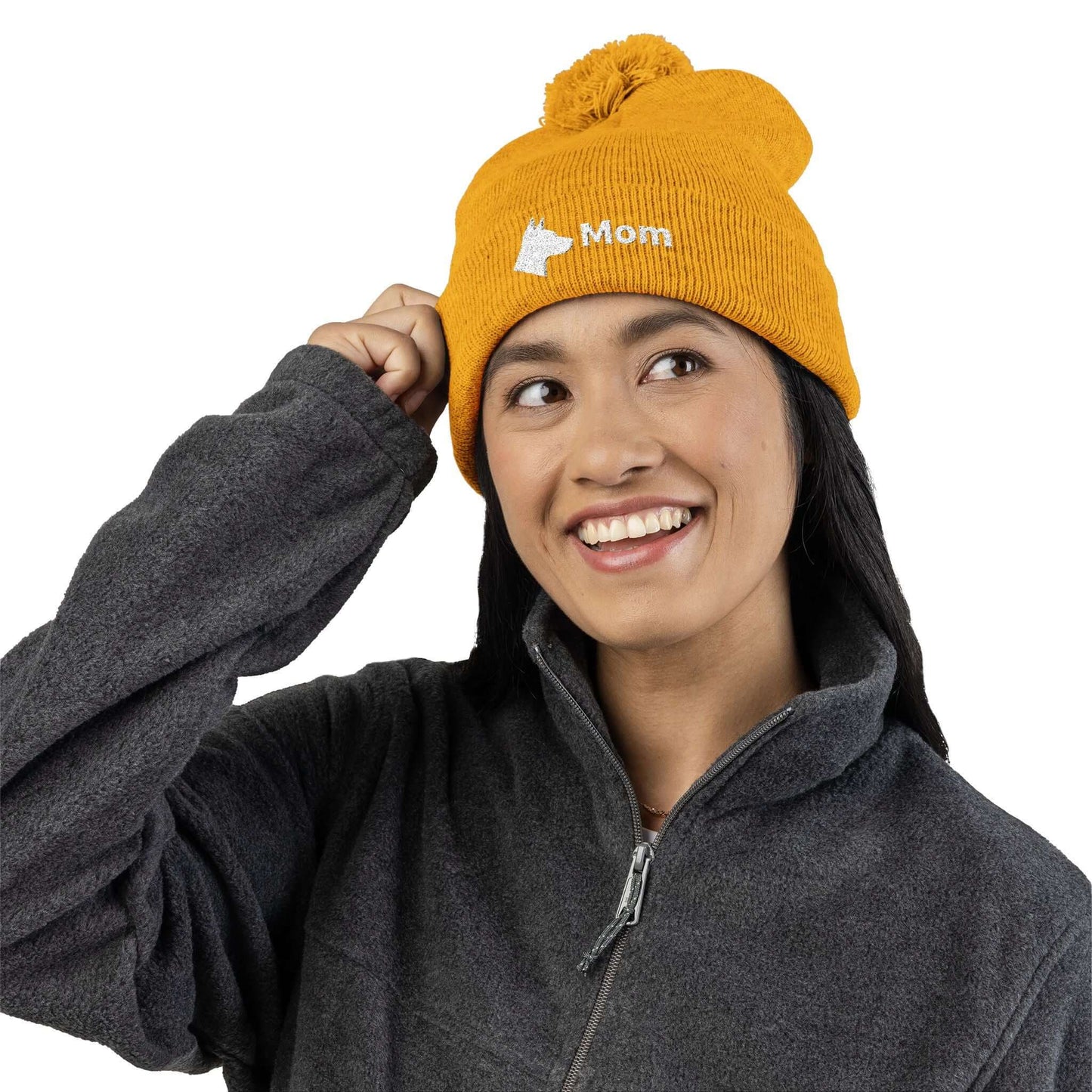 Embroidered Dog Mom Pom-Pom Knit Cap