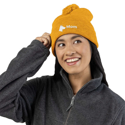 Embroidered Dog Mom Pom-Pom Knit Cap