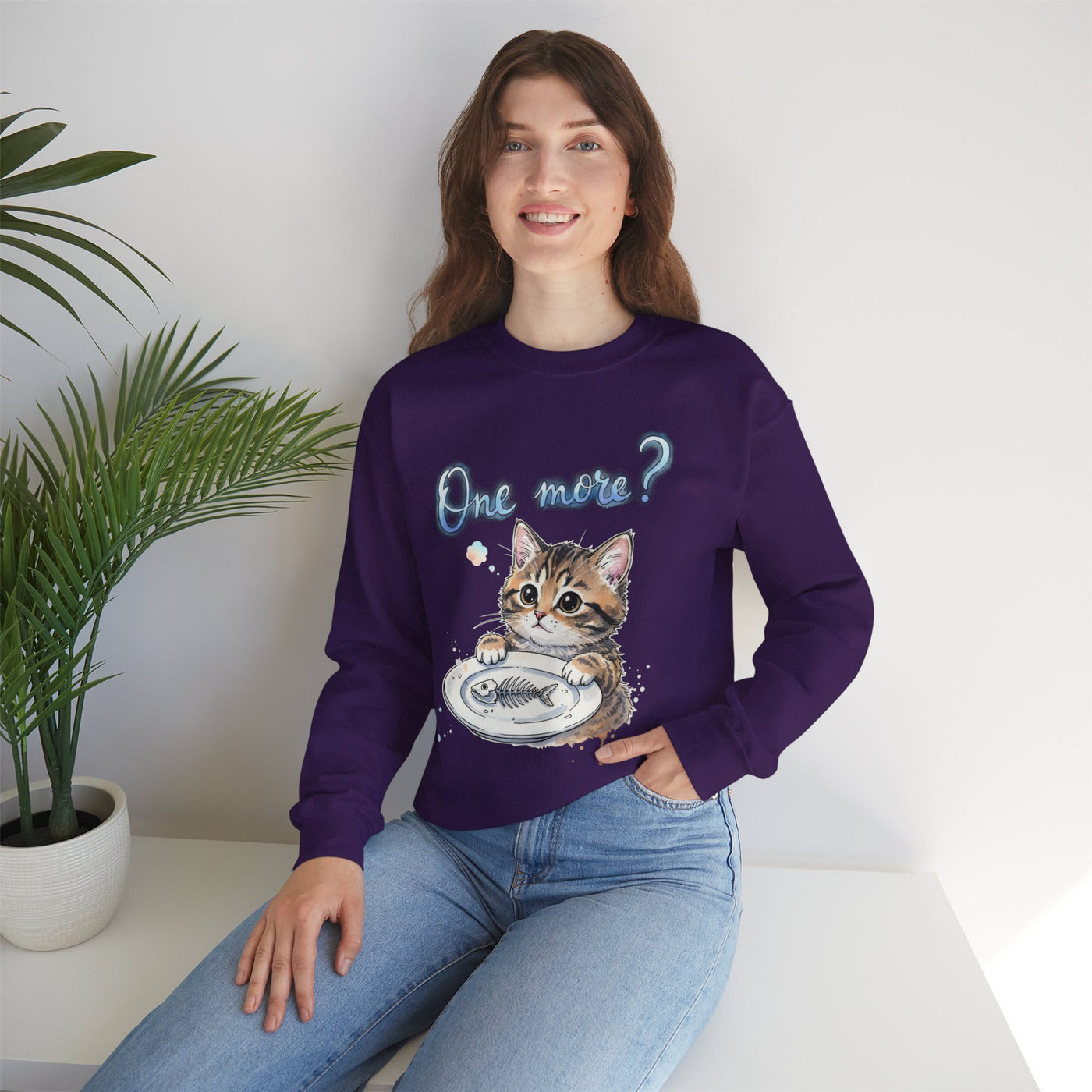 Watercolor painting style 3 Men & Women Cute Cat Pile Crewneck Sweatshirt