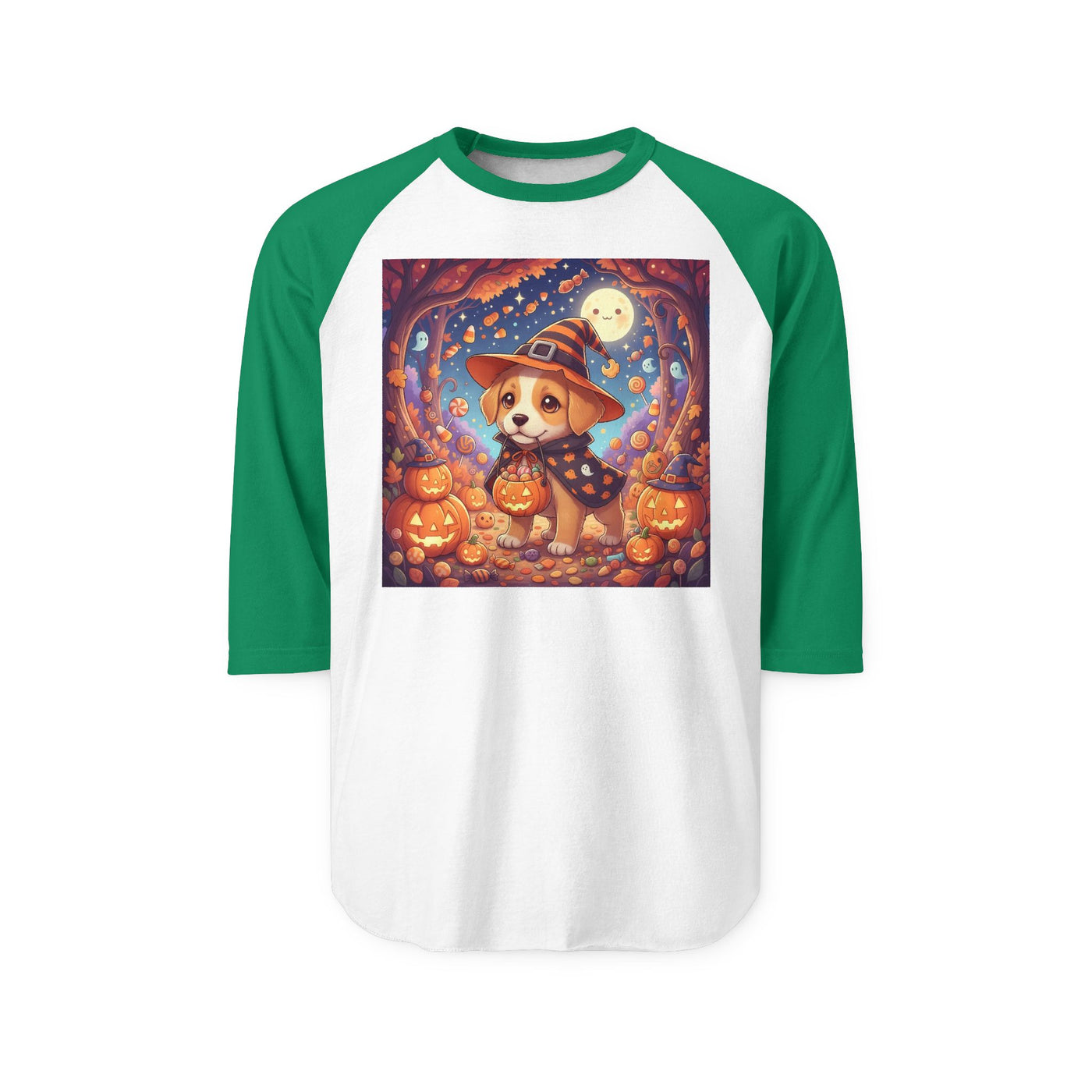 Halloween cute puppy anime style 1 Raglan Shirt, Cute Pet Shirt, Fall Apparel, Unisex Halloween Outfit, Gift for Dog Lovers, Spooky Season Tee