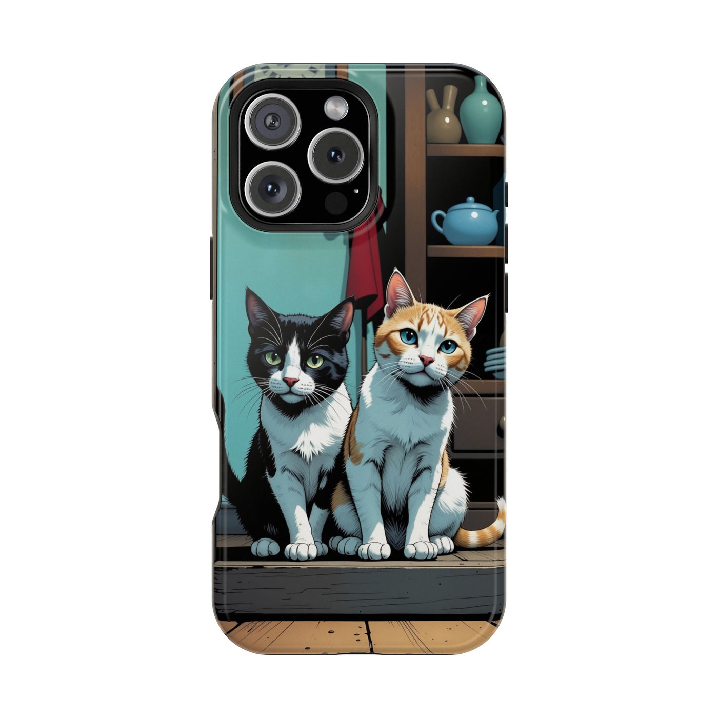 Cute Cats Magnetic Phone Case comic style 3, Cat Lover Gift, Impact-Resistant iPhone Case, Funny Pet Accessory, Unique Animal Design