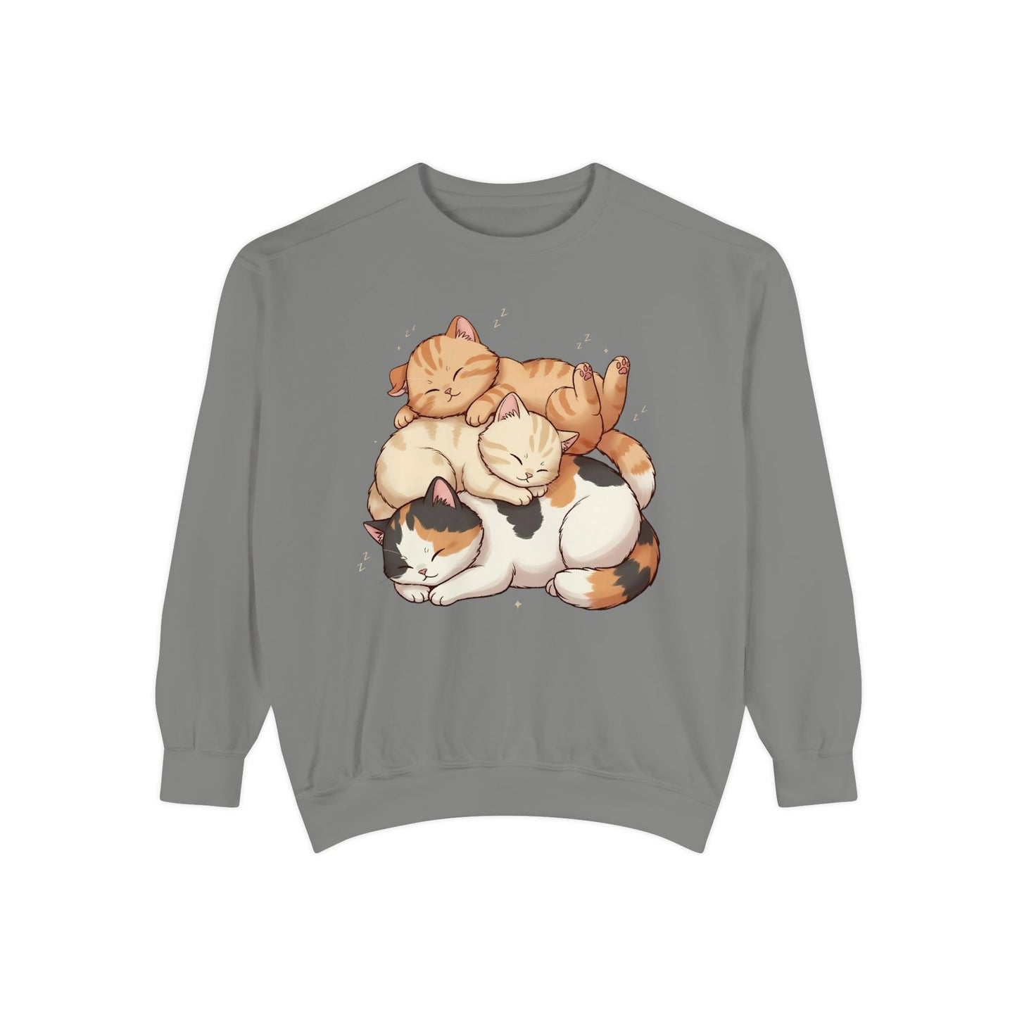 3 Cute Sleeping Cats Cozy Graphic Unisex Crewneck Sweatshirt style 1