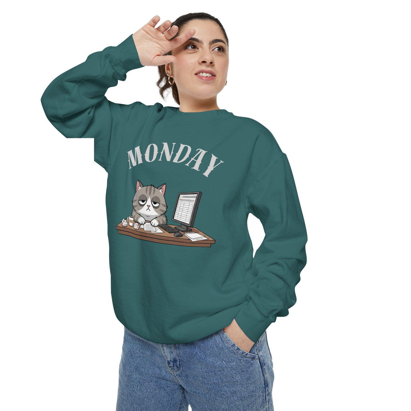Monday Face Cat Stares Blankly Unisex Crewneck Sweatshirt style 5