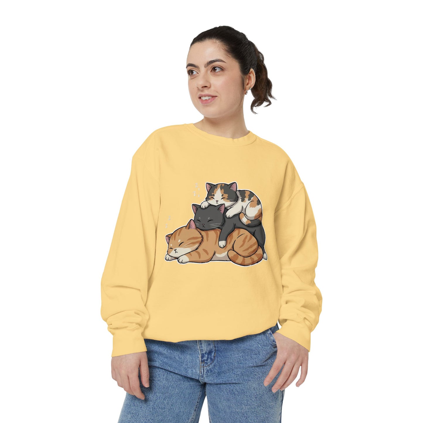 3 Cute Sleeping Cats Cozy Graphic Unisex Crewneck Sweatshirt style 7