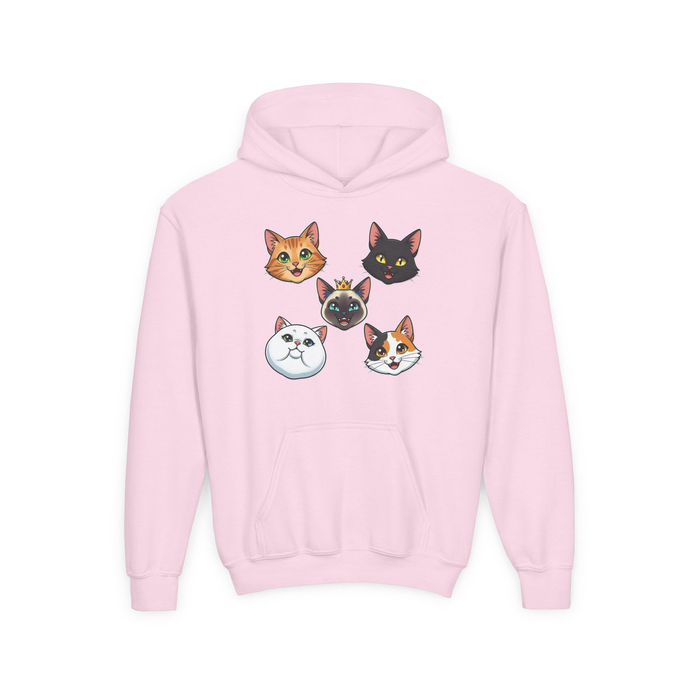 Cute Cat Heads Unisex Youth Hoodie, Fun Pet Lover Sweater, Kids Gift, Animal Lover Apparel, Perfect for Birthdays & Holidays