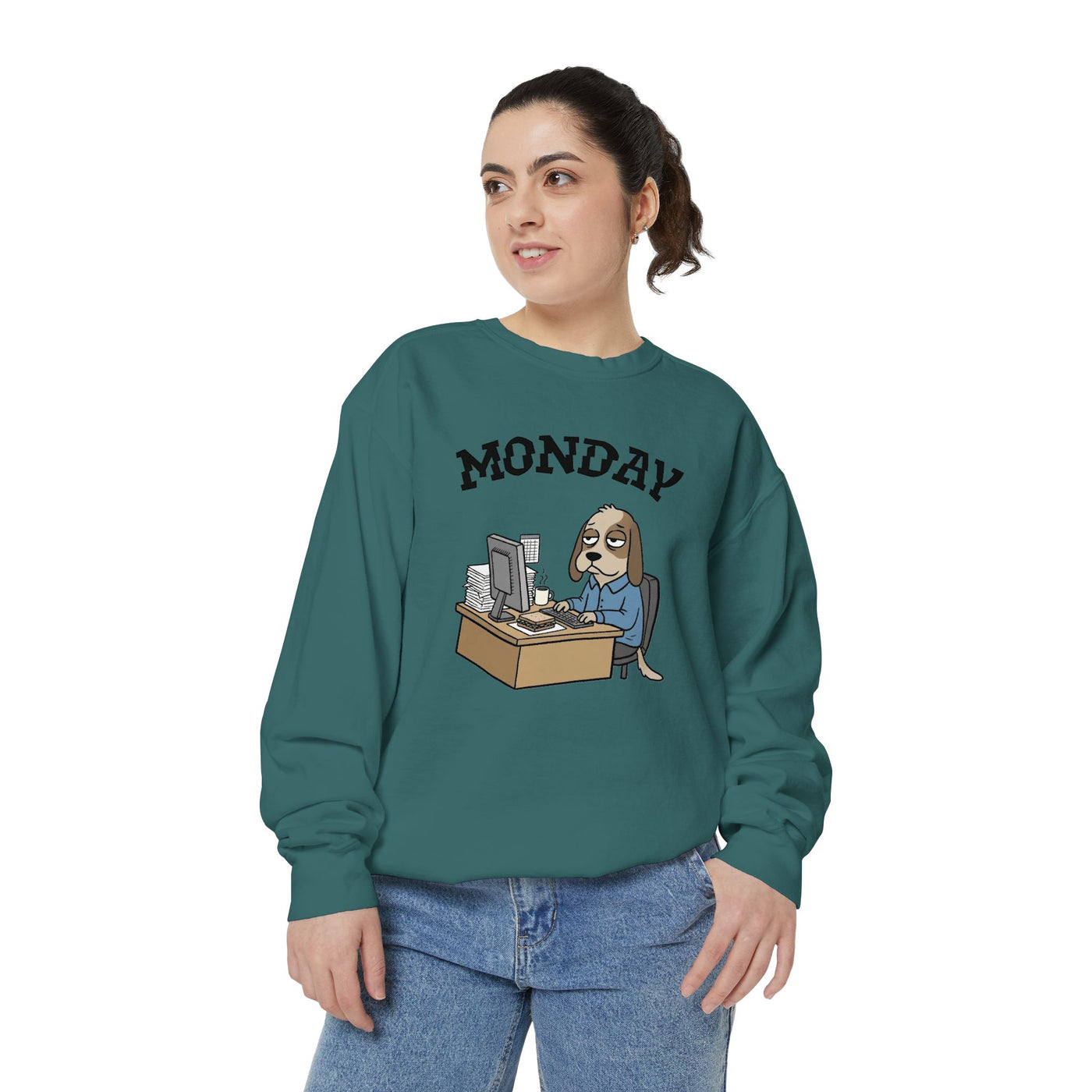 Monday Face Dog Stares Blankly Unisex Crewneck Sweatshirt style 4