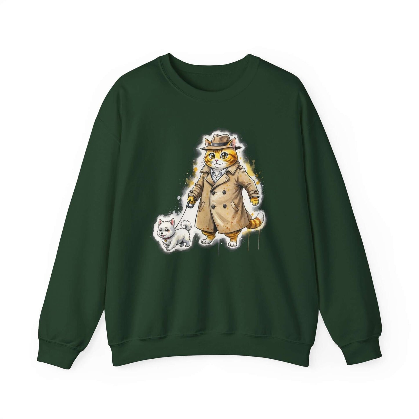 Watercolor Cat & Dog painting Unisex Crewneck Sweatshirt style 1