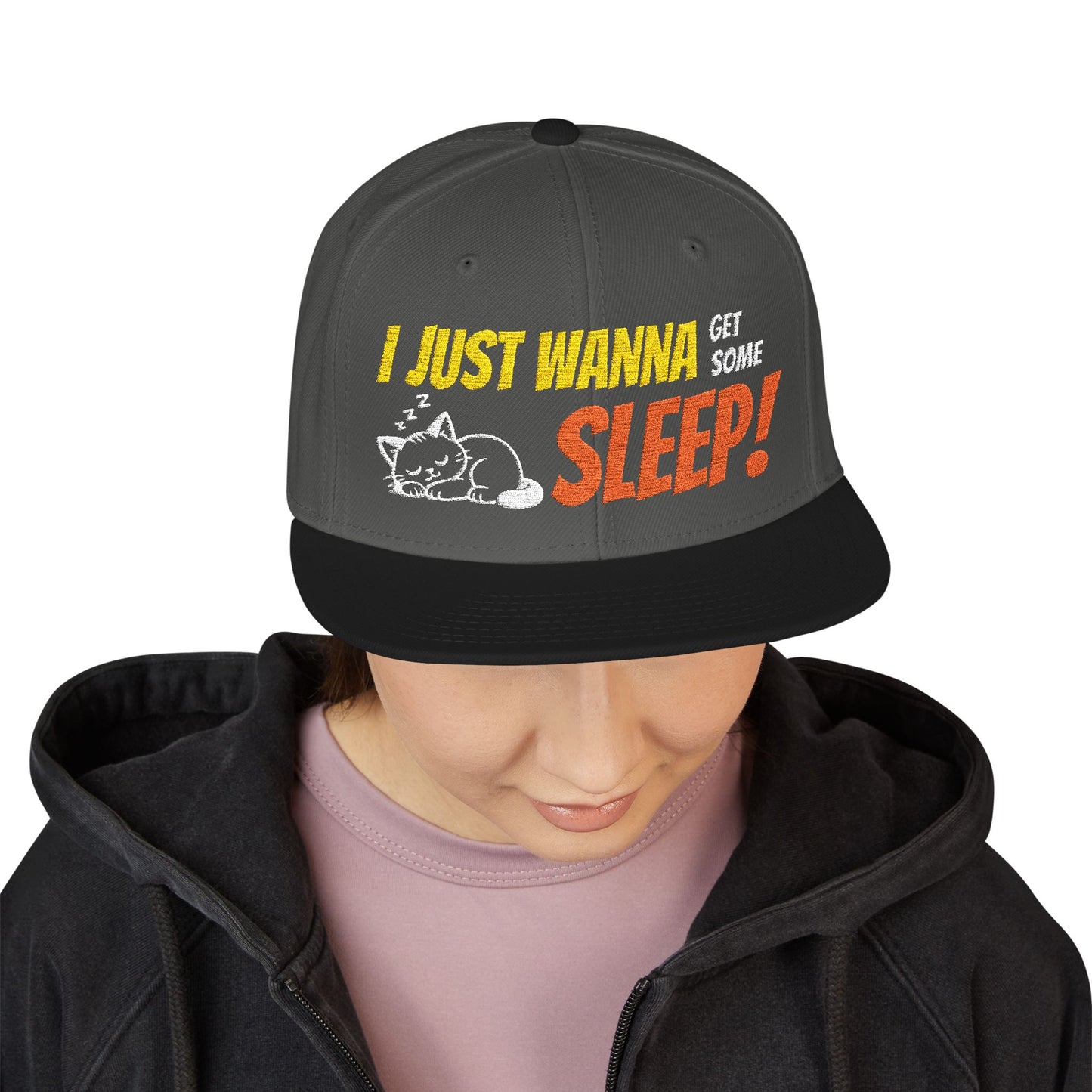 I just wanna get some sleep Embroidered Cute Cat Snapback Hat