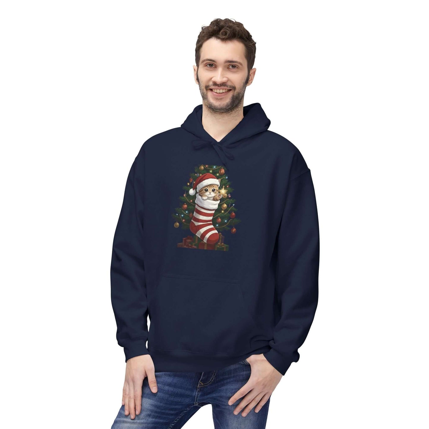 Kitten hiding in Christmas stocking Unisex Fleece Hoodie style 3