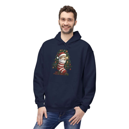 Kitten hiding in Christmas stocking Unisex Fleece Hoodie style 3