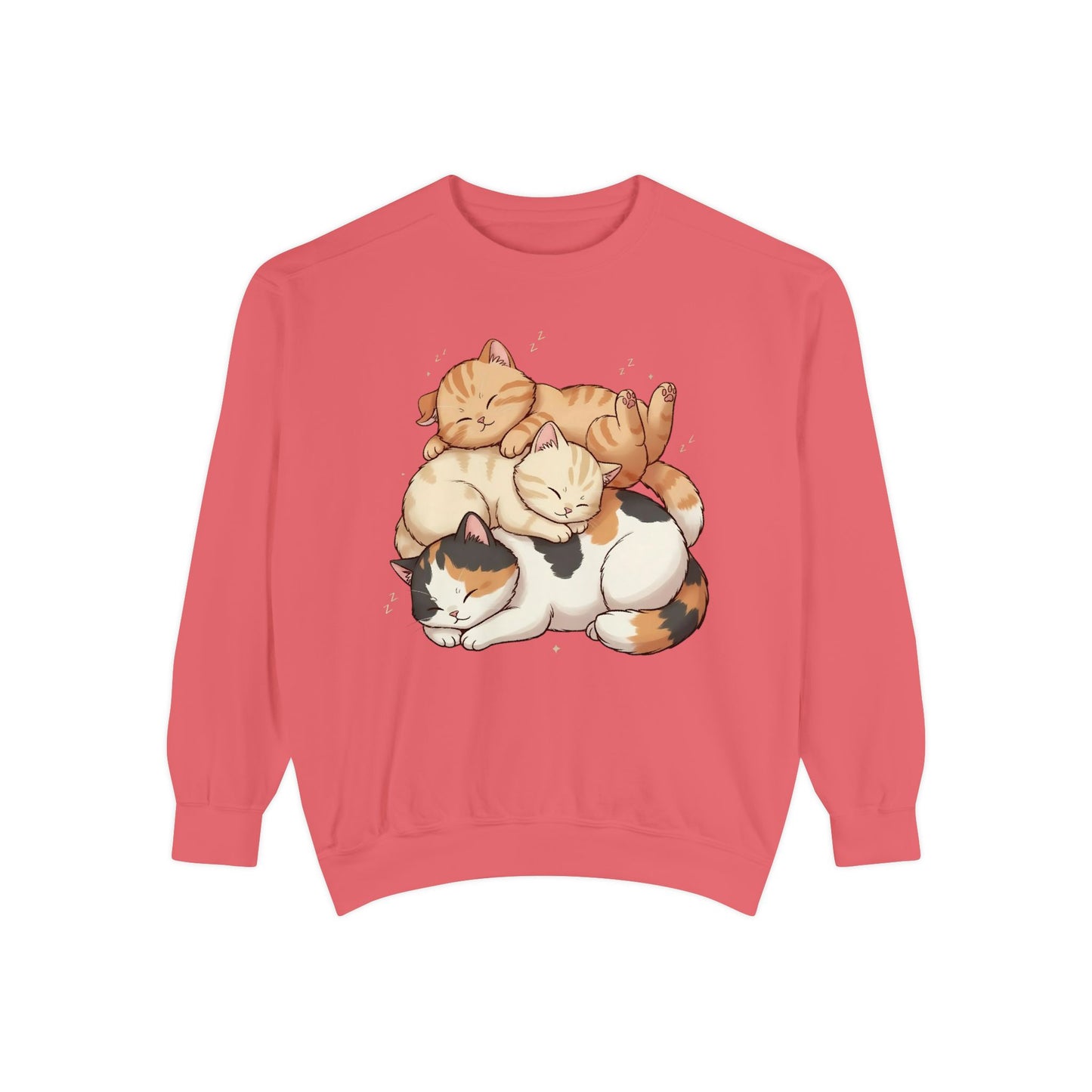 3 Cute Sleeping Cats Cozy Graphic Unisex Crewneck Sweatshirt style 1